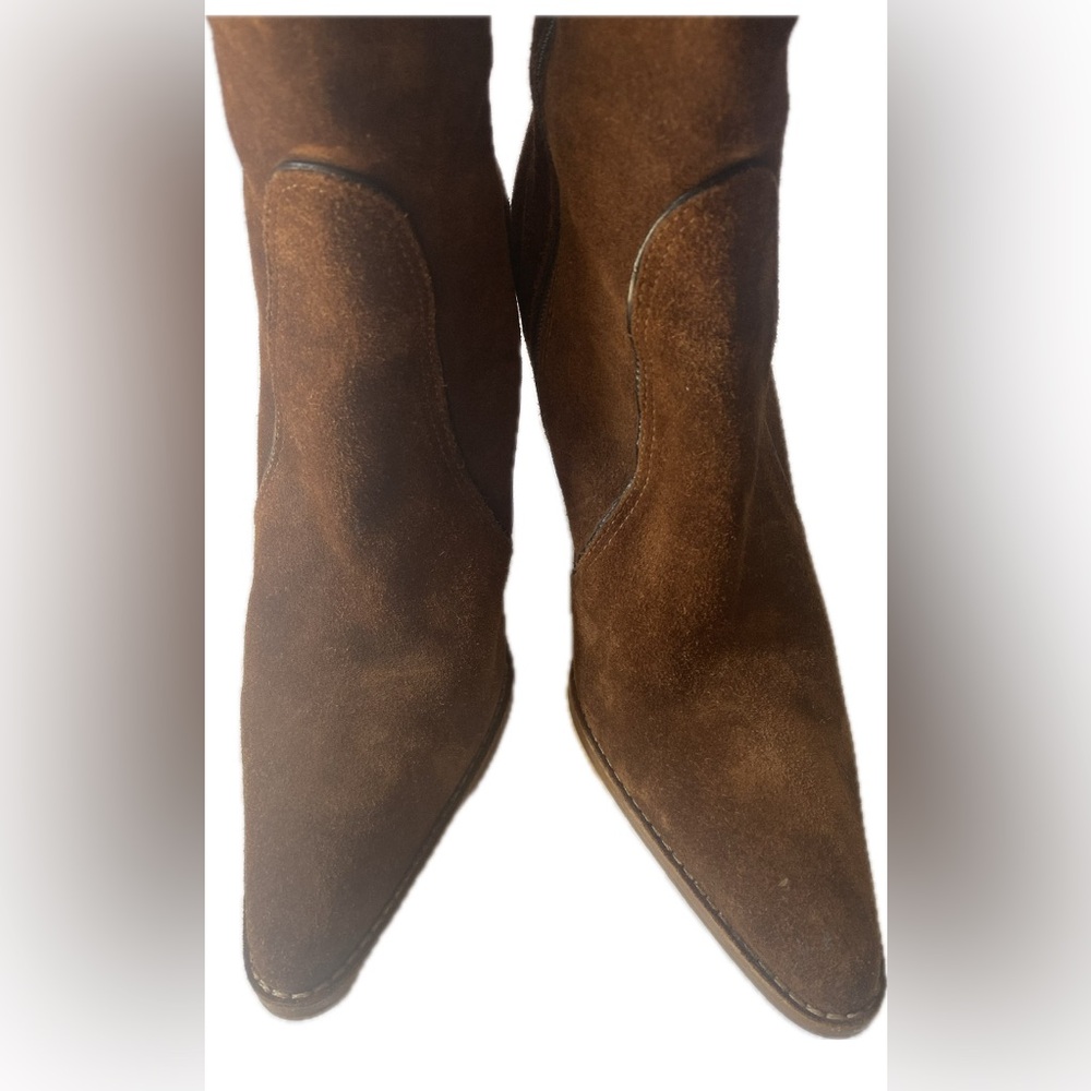 Coach Suade Long Boots, Size 8 B in Chestnut , Zip Closure, Leather Trims - Picture 12 of 15